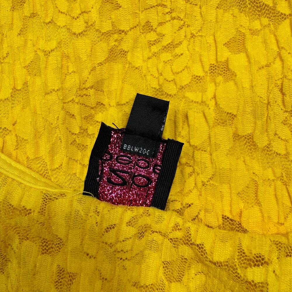 bebe Lace Sequin Tank Top Yellow Women's Large Y2K McBling Floral Clubwear 2000s - Picture 13 of 16
